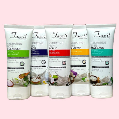 Face It Natural Story Hydrating Skin Care Bundle - Cleanser, Mask, Scrub, Polisher, and Massage (Pack of 5)